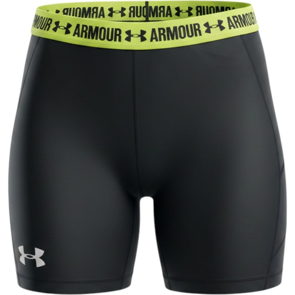 Under Armour Girls Black HeatGear Compression Short Lime Green Waistband YXL NEW